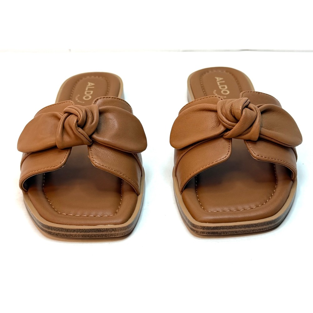 ALDO Women's Lavinia Knot-Trim Slide Flat Dress Sandals Brown Size 6.5B NWT/BOX